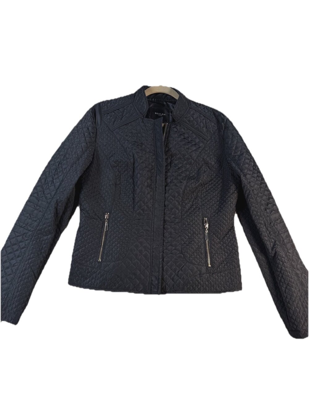 Beulah Style Biker Jacket Womens L Black Quilted Full Zip NWT Collared